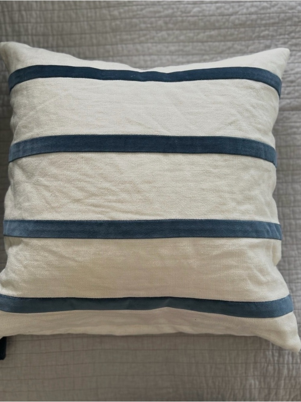 Cream Decorative Throw Pillow with Navy Blue Stripes